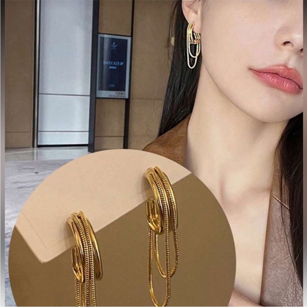 Seraphina Dual Chain Hoop Earrings - Picture 3 of 4